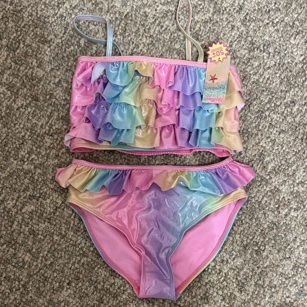 Rainbow Ruffle Kids Bikini - Picture 1 of 6